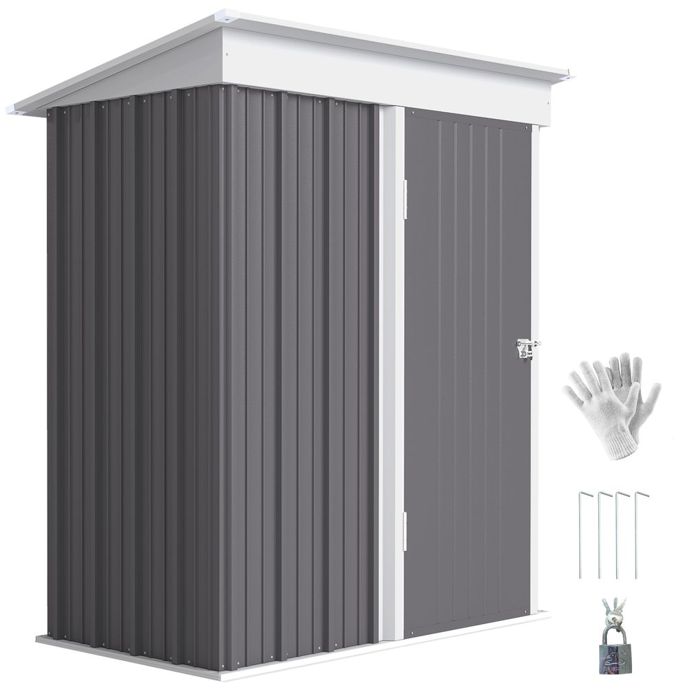 Abri de jardin acier galvanisé gris 161 x 95 x 181 cm avec étagères et porte verrouillable - comfortxl outdoor living