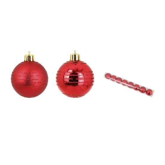 Set de 8 boules de noel decor rayures rouge