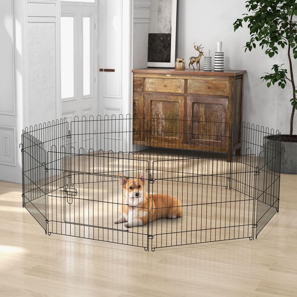Parc enclos chiot modulable métal noir intérieur extérieur porte verrouillable 8 panneaux 61cm - comfortxl pet living