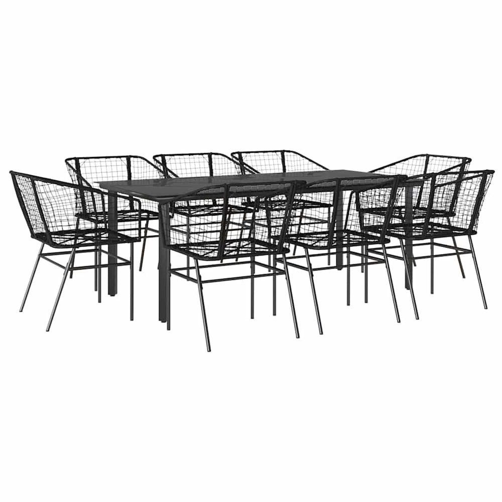 Ensemble à manger de jardin 9pcs noir poly rotin verre