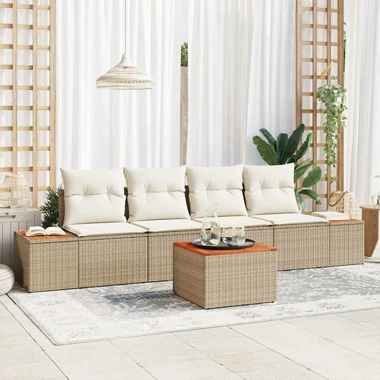 Ensemble de canapé de jardin 5 pcs beige poly rotin