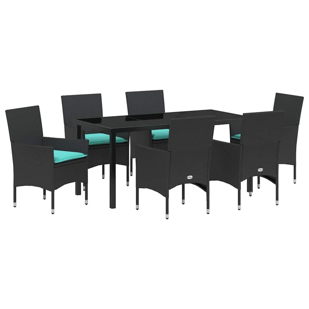 Ensemble table et chaises avec coussin 7 pcs noir rotin pe