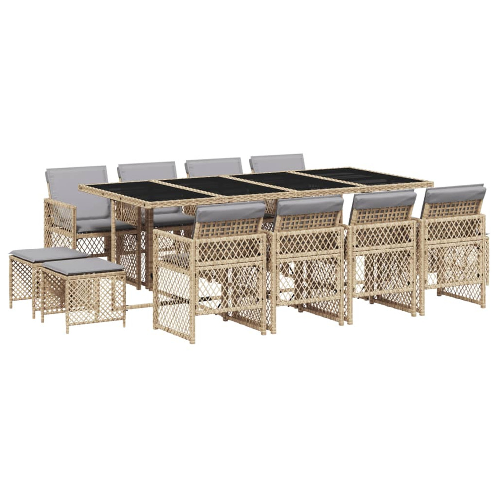 Ensemble à manger de jardin et coussins 13 pcs beige