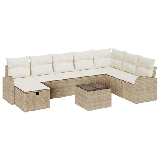 Ensemble de canapé de jardin 9 pcs beige poly rotin
