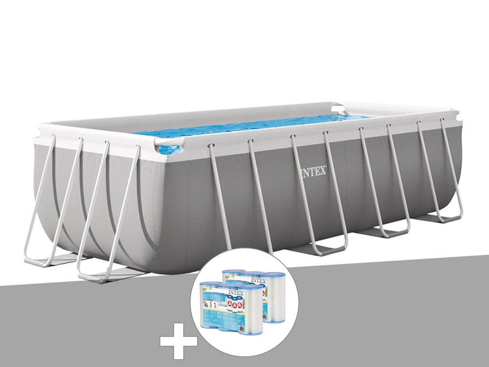 Kit piscine tubulaire prism frame rectangulaire 4,00 x 2,00 x 1,22 m + 6 cartou