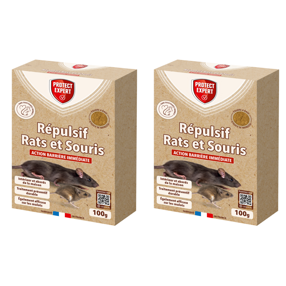 Protect expert répulsif rats & souris - 2x100g - action barrière - intérieur & abords de la maison - traitement préventif