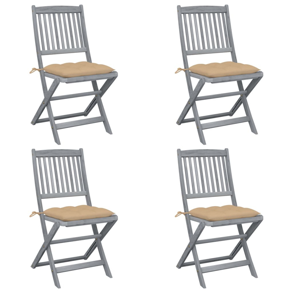 Chaises pliables d'extérieur lot de 4 et coussins bois d'acacia