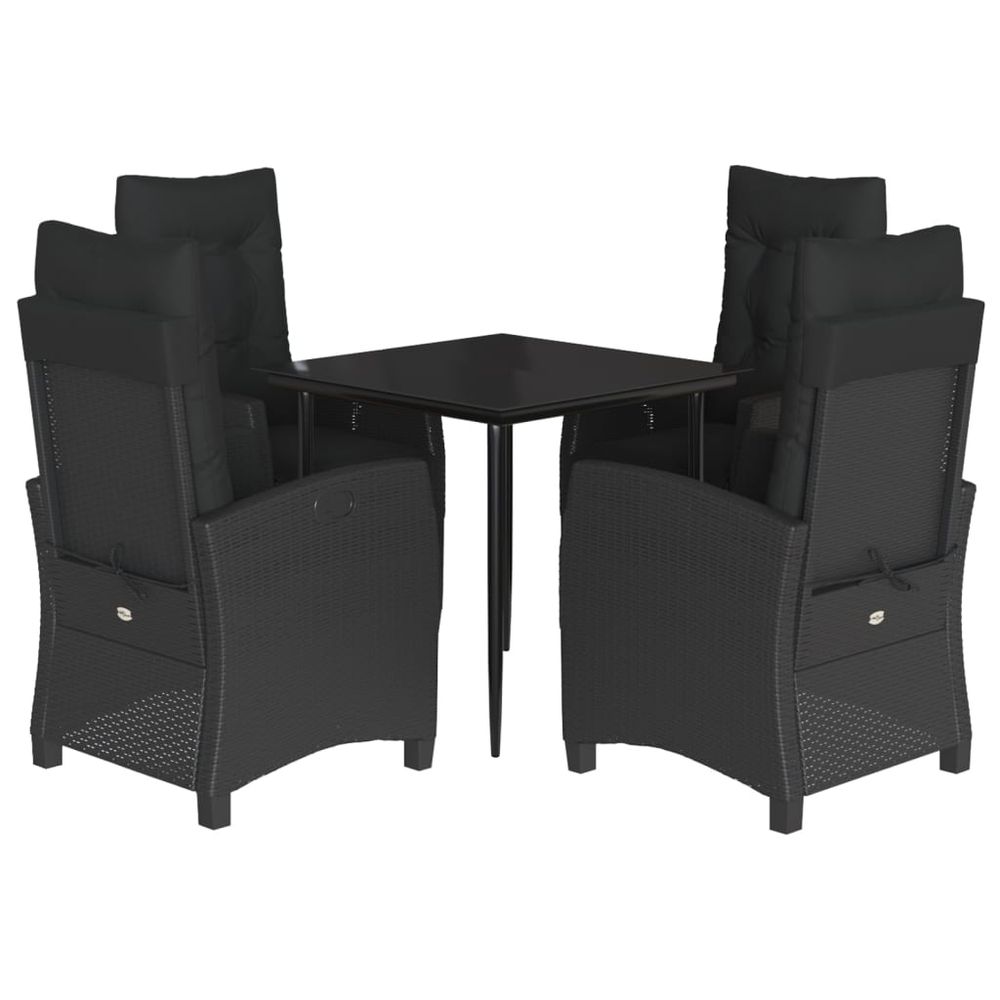 Ensemble à manger de jardin coussins 5pcs noir résine tressée