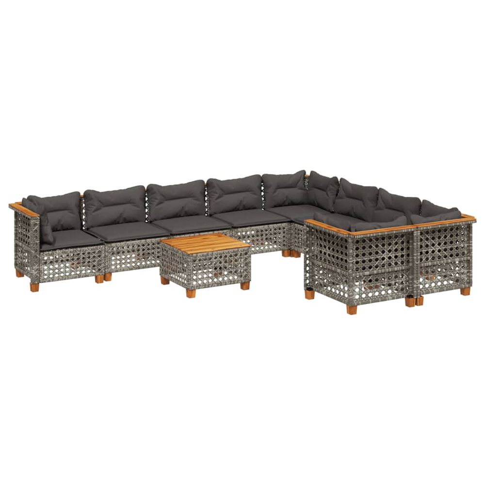 Salon de jardin avec coussins 10 pcs gris résine tressée