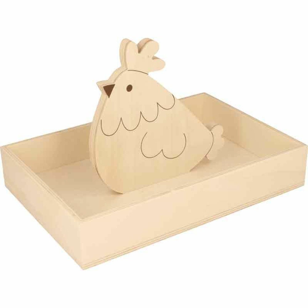 Plateau en bois avec poule - 25 x 17 x 4,5 cm