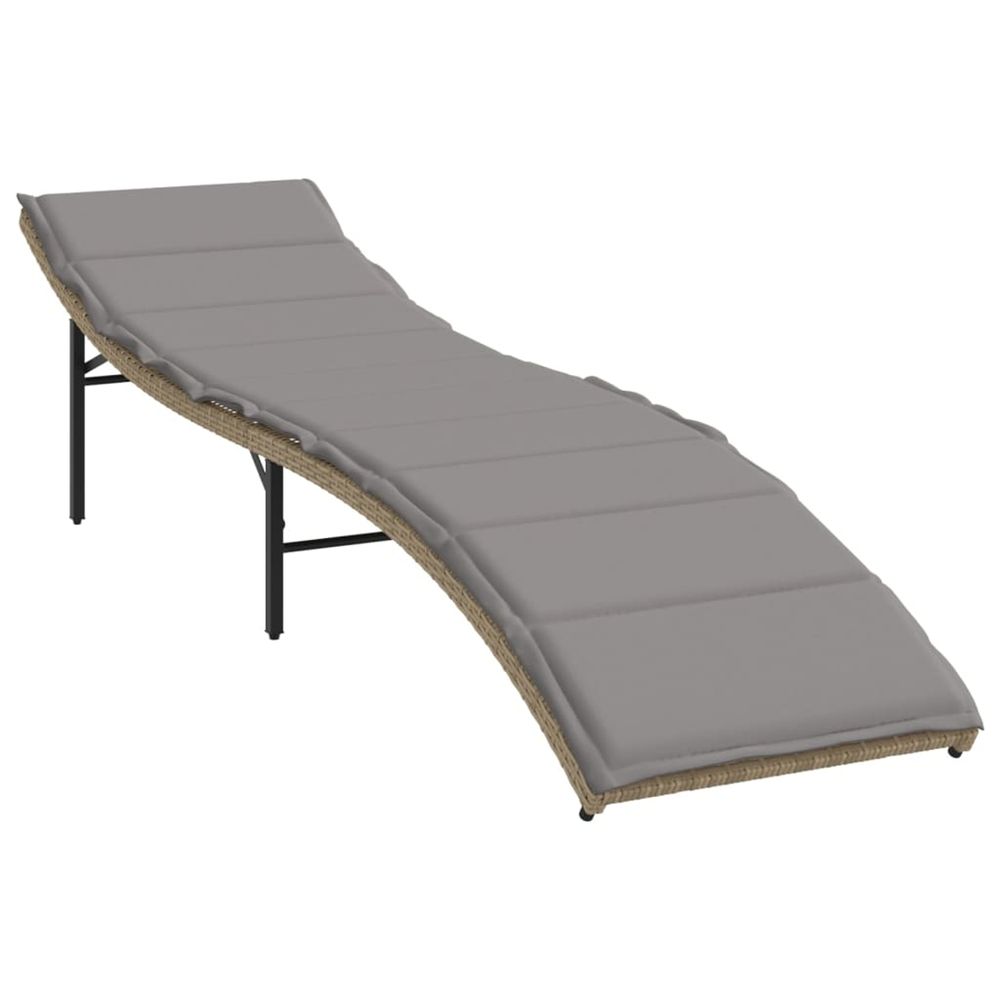 Chaise longue avec coussin beige 55x199x50 cm résine tressée bain de soleil