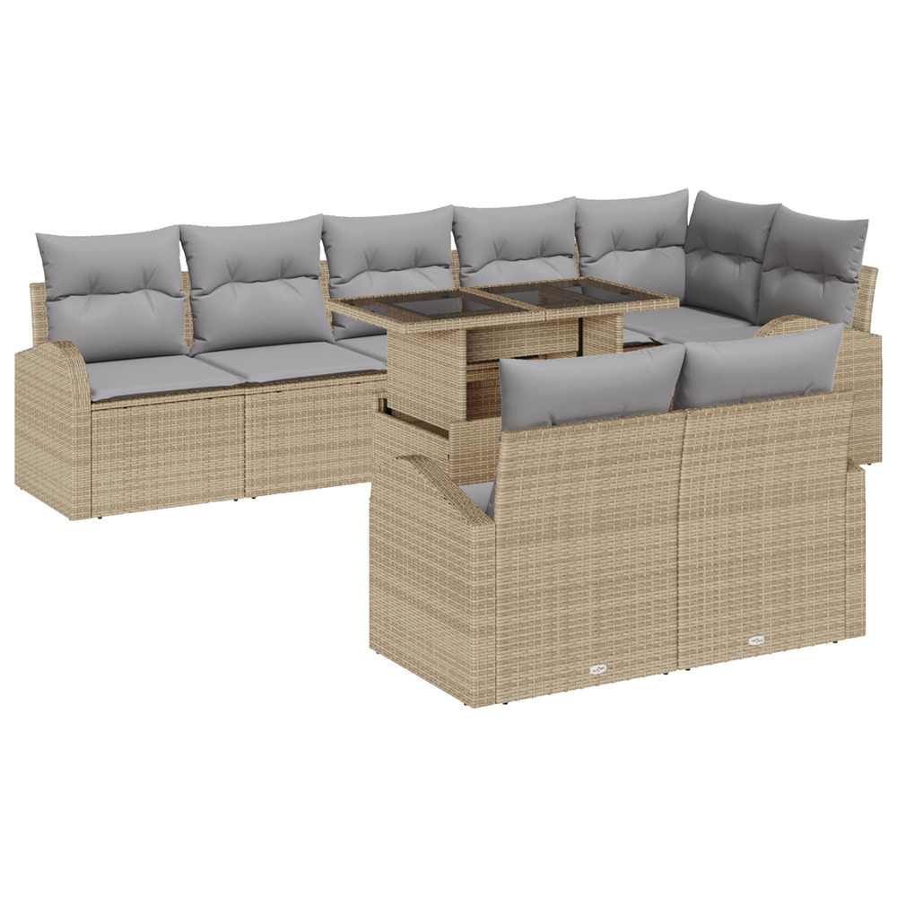 Ensemble de canapé de jardin 9 pièces avec coussins beige poly rattan