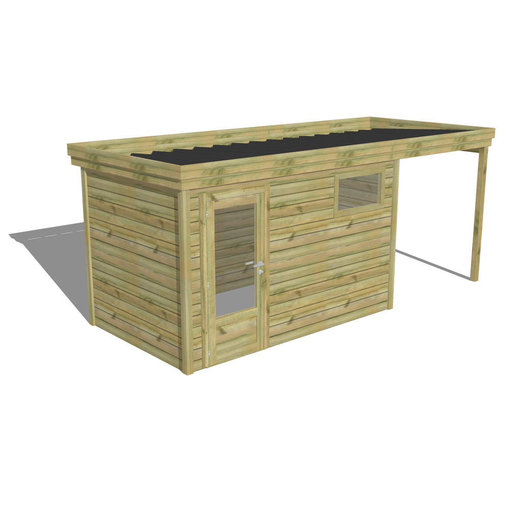 Abri de jardin bois pin traité autoclave 27mm - 5,44x2,14m / 12m2 - bac acier - abri français