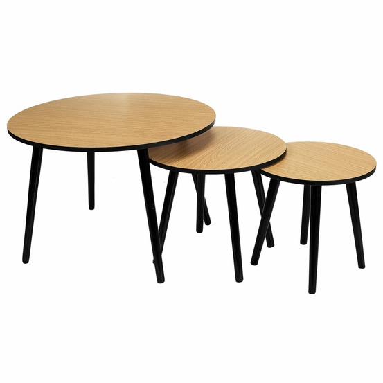 Trio de tables gigogne en métal et bois - noir
