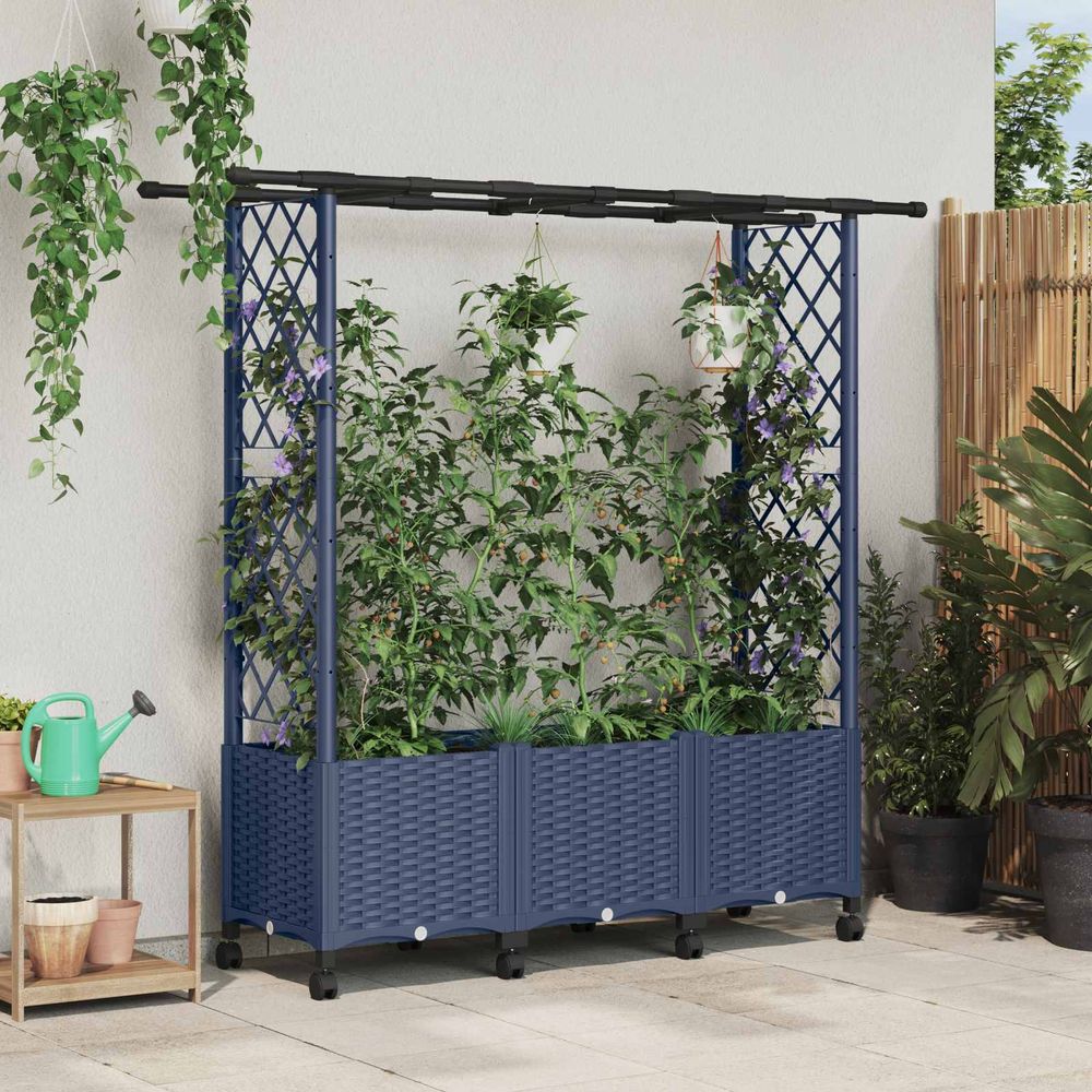 Bac potager en polypropylène pour terrasse avec treillis et toit 162cm gris