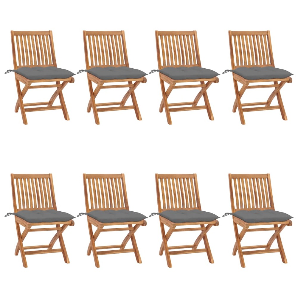 Chaises pliables de jardin avec coussins lot de 8 teck solide