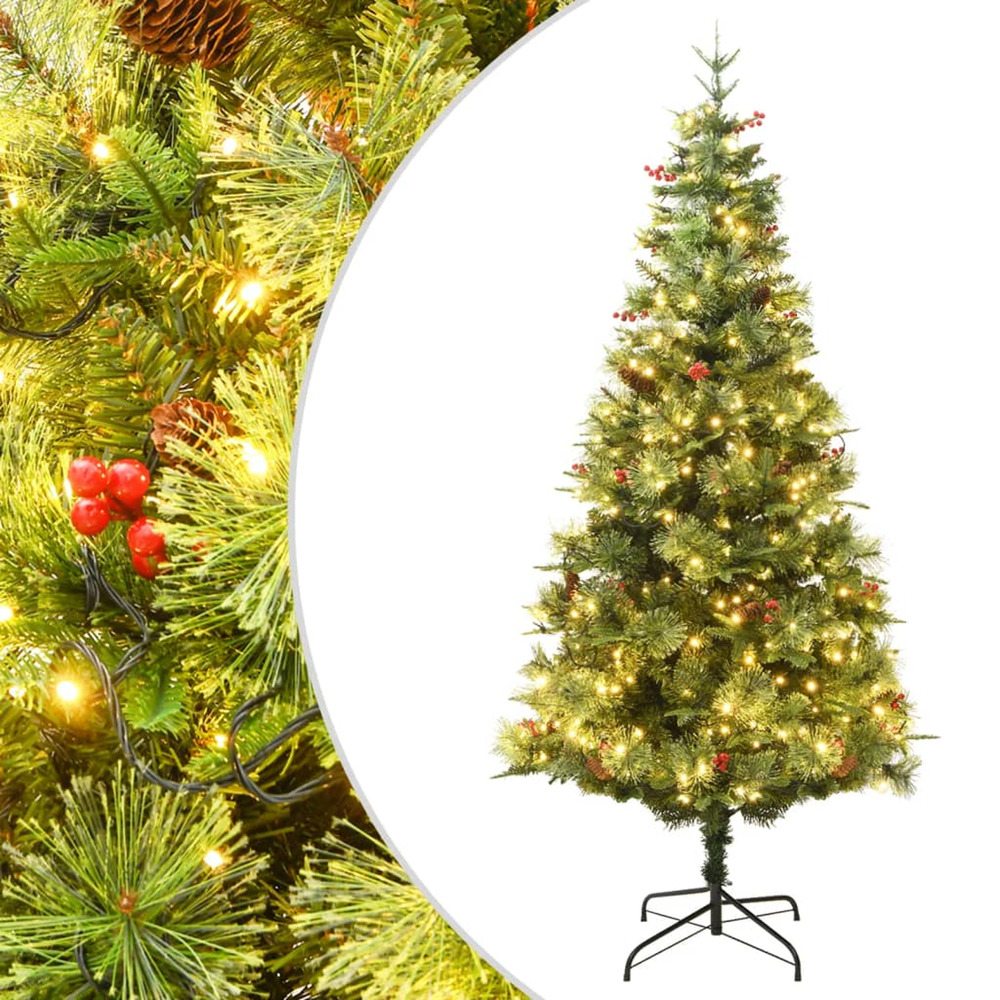 Sapin de noël pré-éclairé et pommes de pin vert 225cm pvc et pe