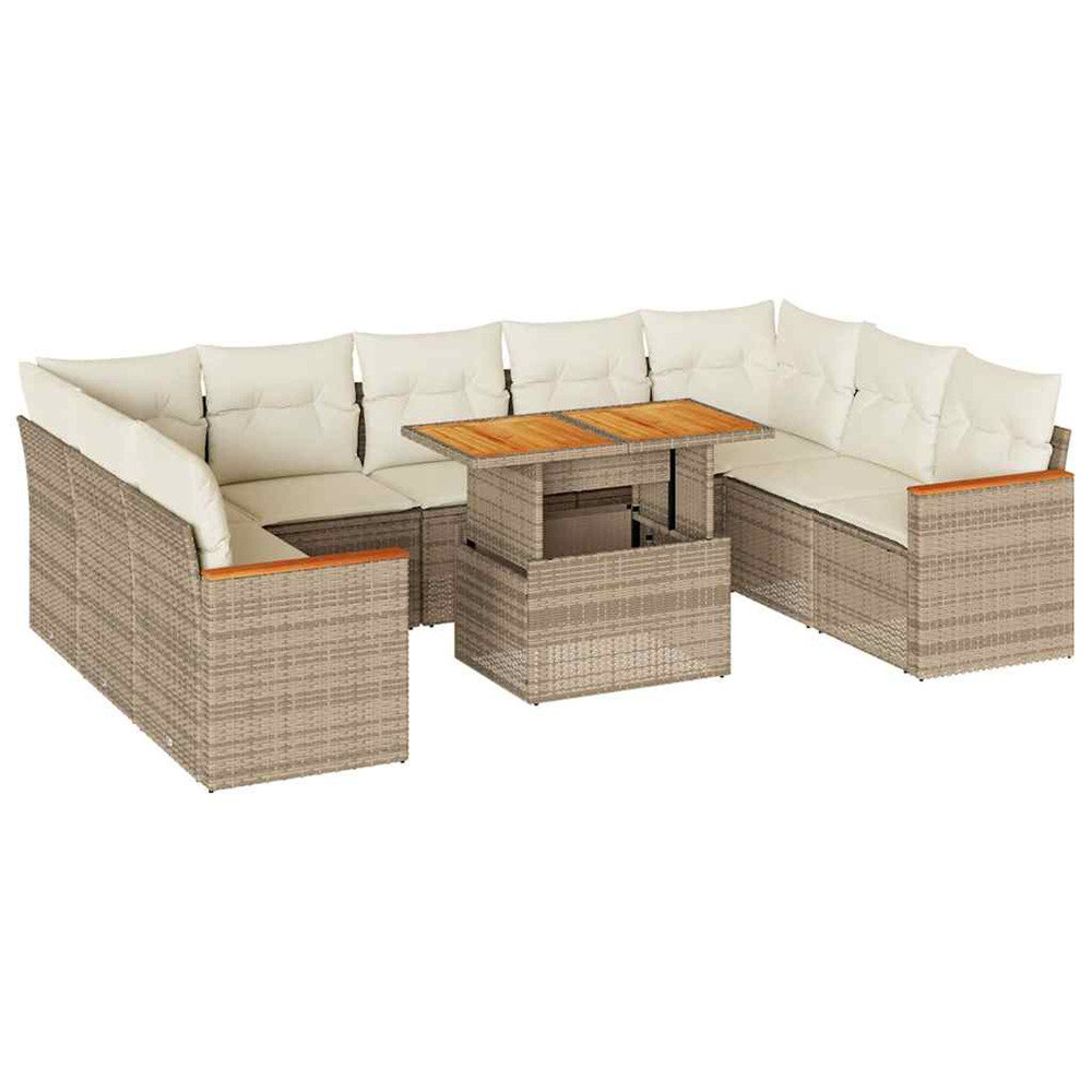 Salon de jardin avec coussins 10pcs beige résine tressée acacia