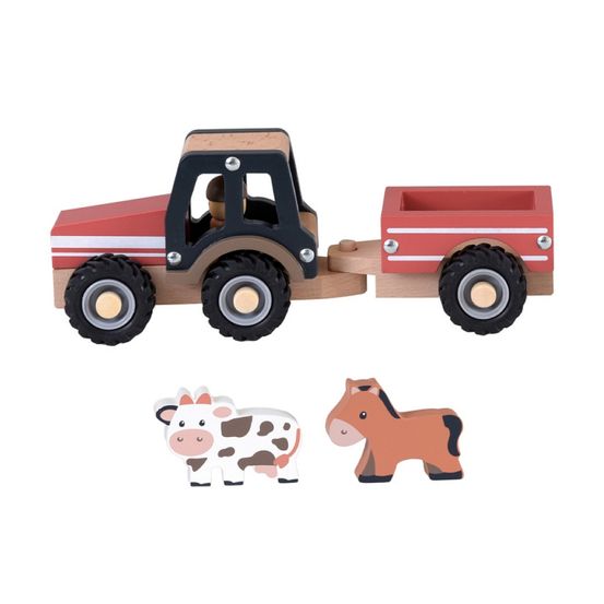 Tracteur en bois avec remorque et roues en caoutchouc pour enfants
