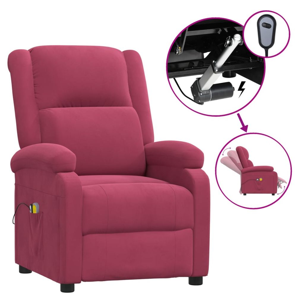 Fauteuil électrique de massage bordeaux velours