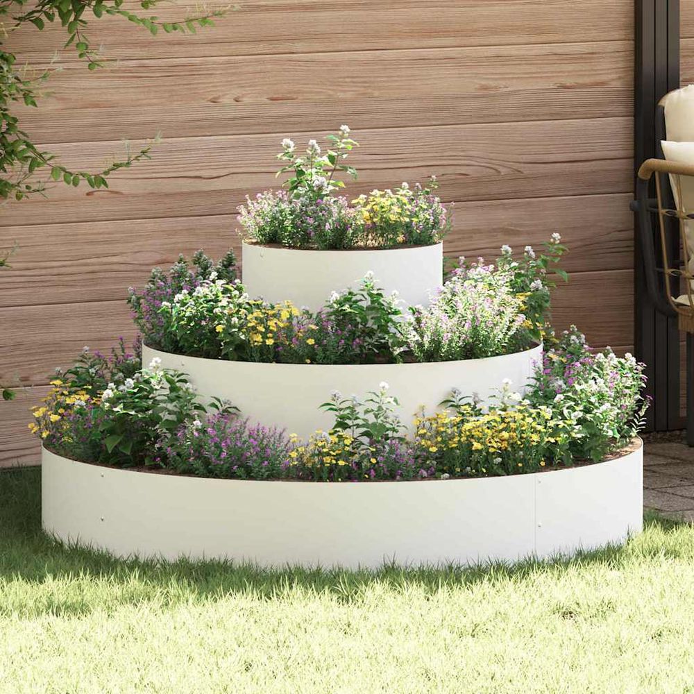 Grande jardinière ronde acier blanc pour jardin terrasse bac à fleurs moderne ø120x20 cm