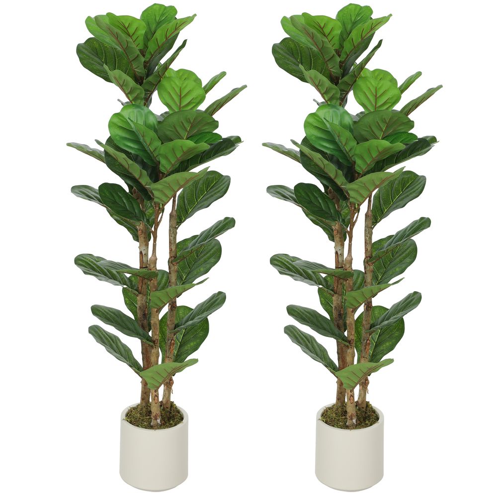 Lot de 2 figuiers lyre artificiels peva verts 120 cm intérieur sans entretien