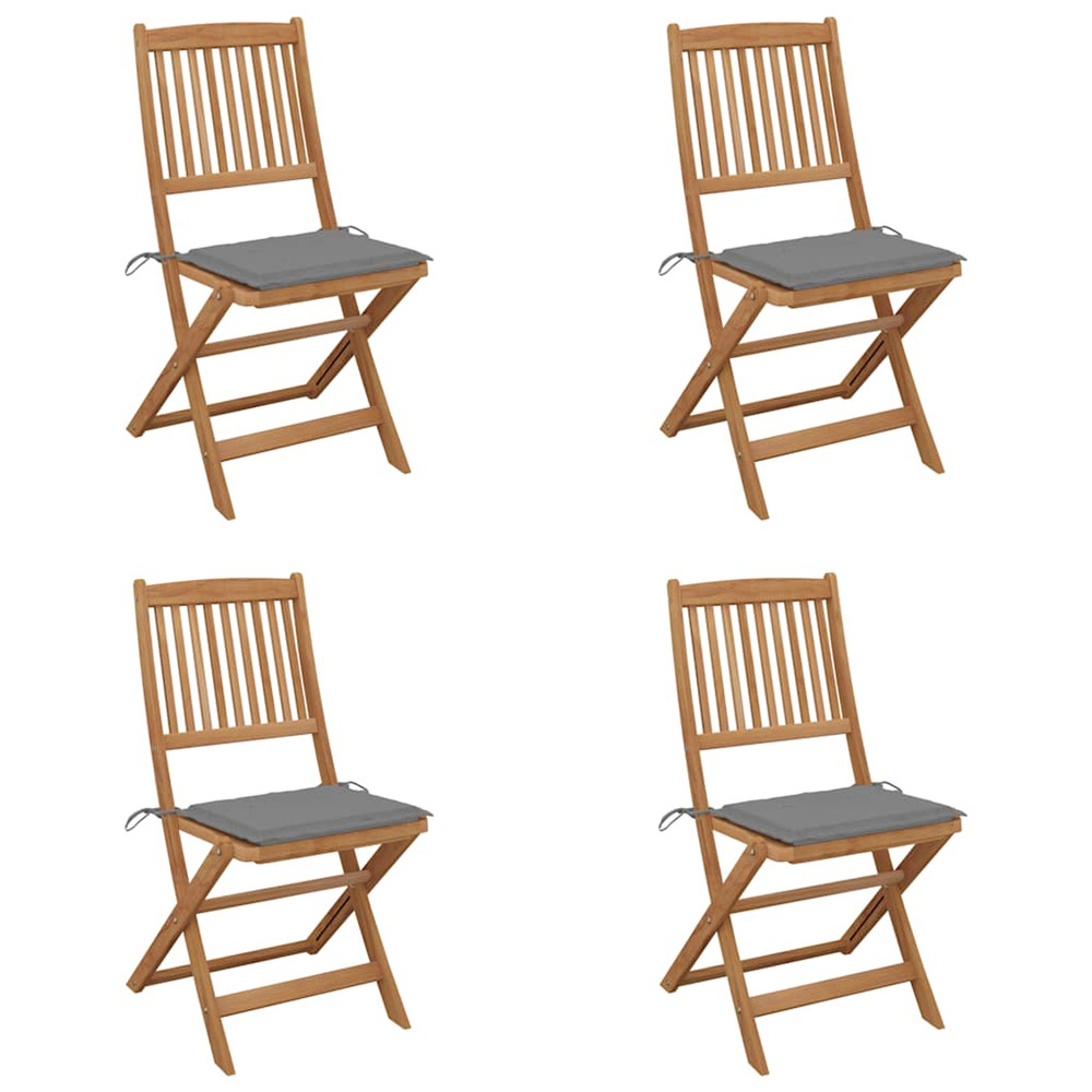 Chaises pliables de jardin lot de 4 avec coussins bois d'acacia