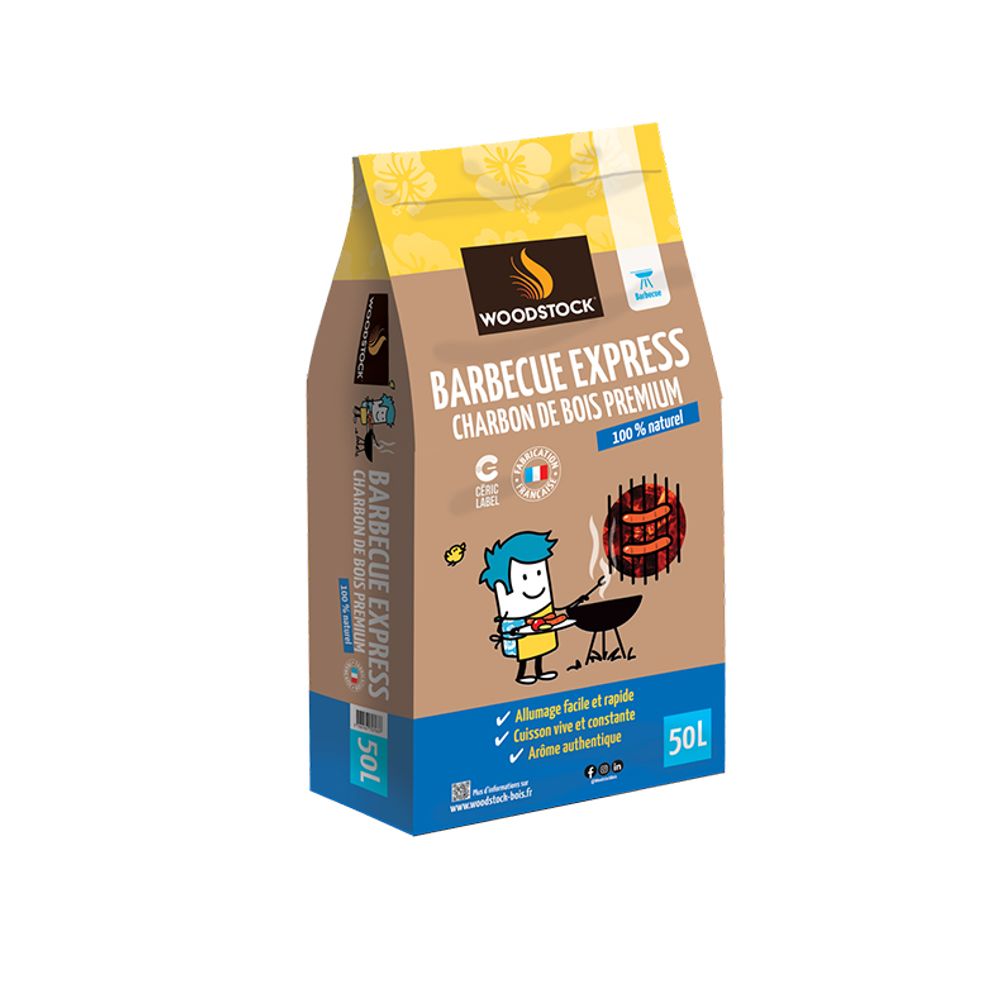 Barbecue express - charbon de bois woodstock - sac de 50 l