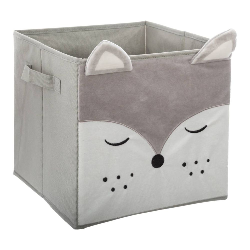 Bac de rangement renard velours gris 29x29cm