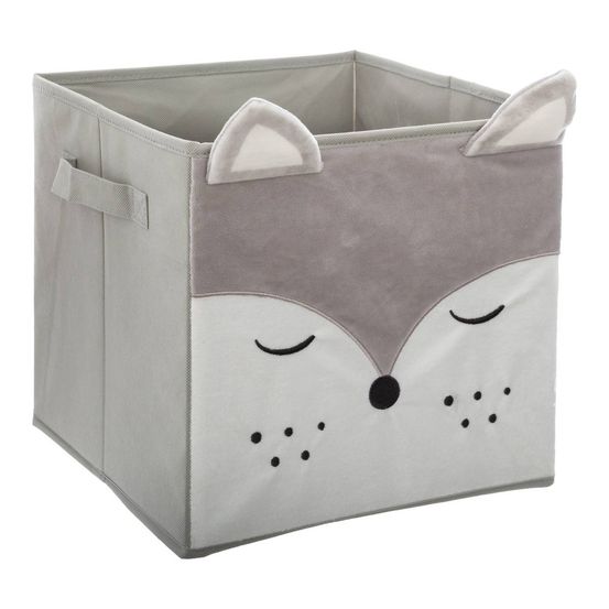 Bac de rangement renard velours gris 29x29cm