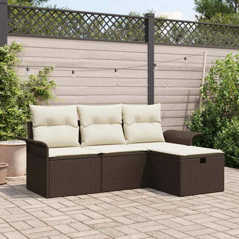 Ensemble de canapé de jardin 4 pcs marron poly rotin