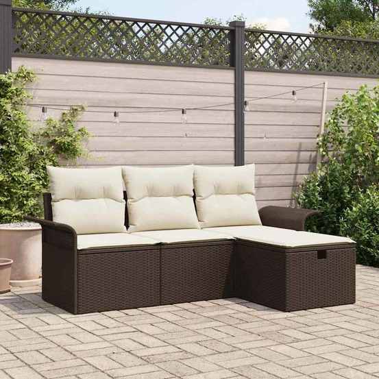 Ensemble de canapé de jardin 4 pcs marron poly rotin