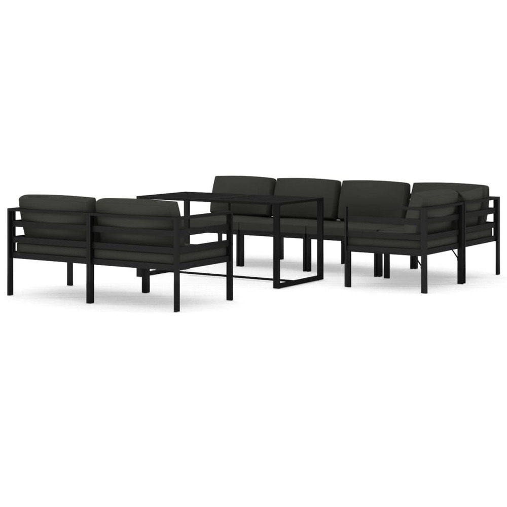 Salon de jardin 8 pcs avec coussins aluminium anthracite
