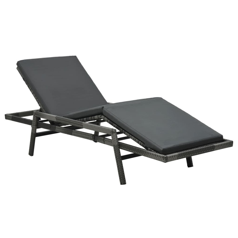 Transat chaise longue bain de soleil lit de jardin terrasse meuble d'extérieur avec coussin résine tressée gris