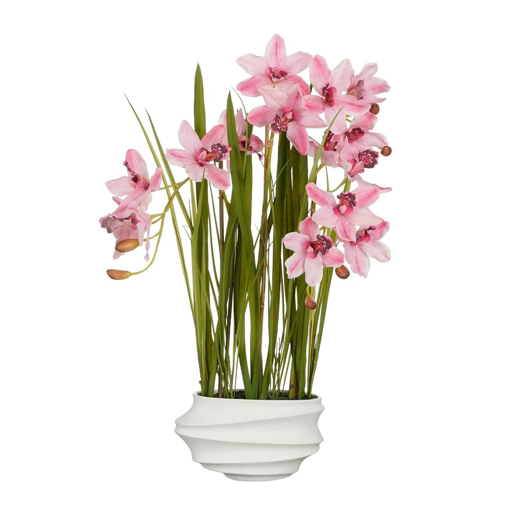 Mica decorations plante artificielle cymbidium - 49x40x81 cm - polyester - rose
