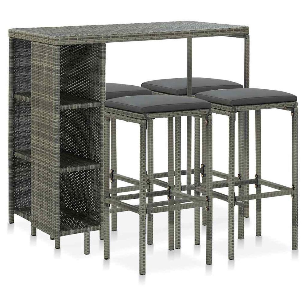 Ensemble de bar de jardin 5 pcs et coussins résine tressée gris