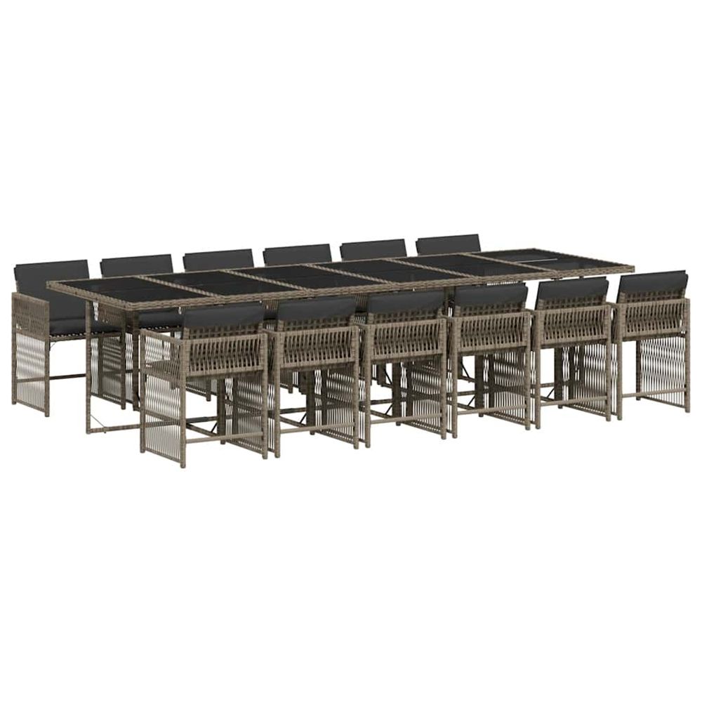 Ensemble à manger de jardin coussins 13 pcs gris résine tressée