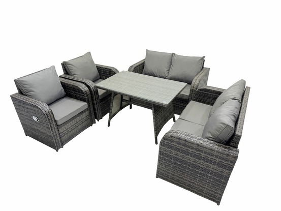 Ensemble de meubles de jardin en polyrotin table à manger chaise inclinables canapé d'amour 6 places