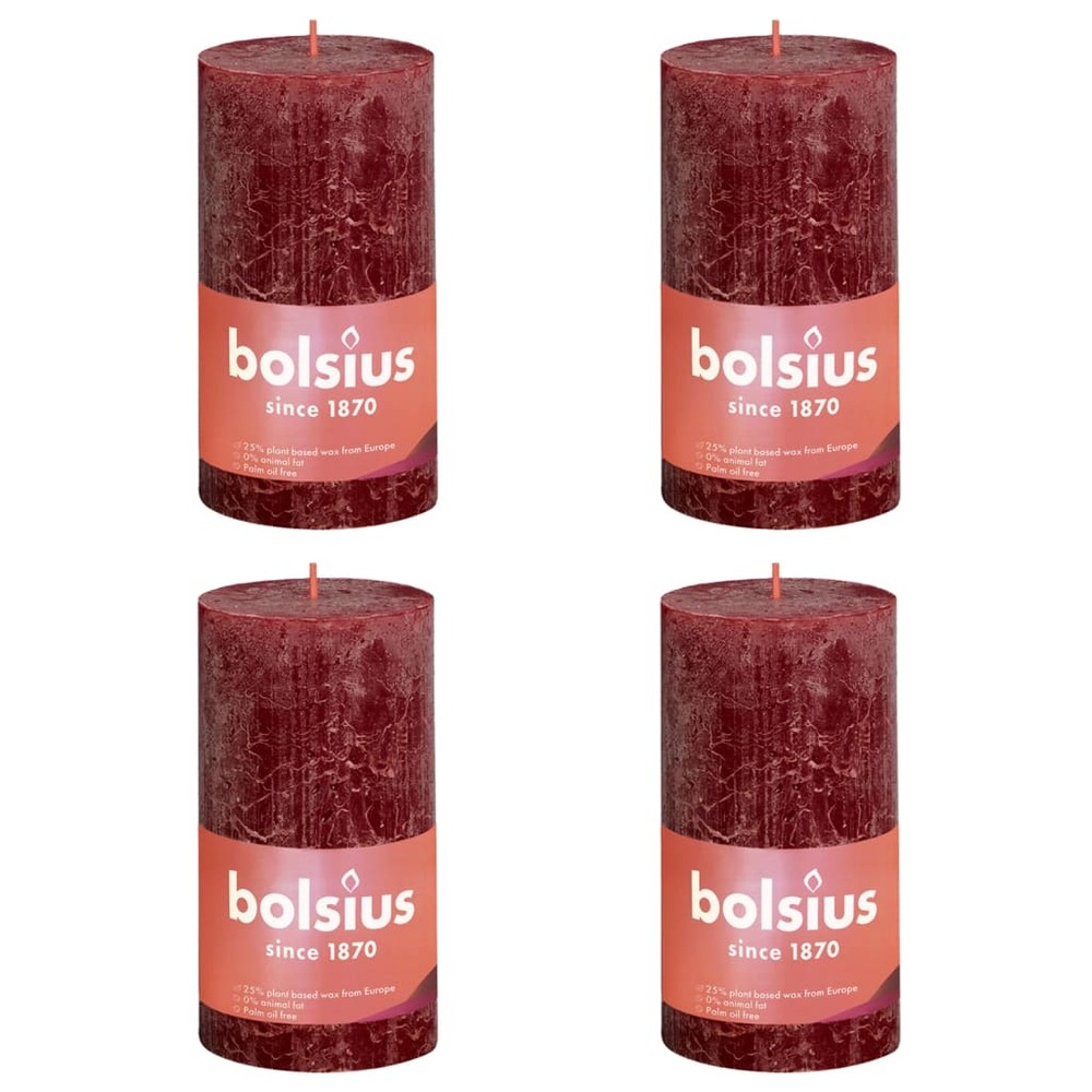 Bougies pilier rustiques shine 4 pcs 130x68 mm rouge velours