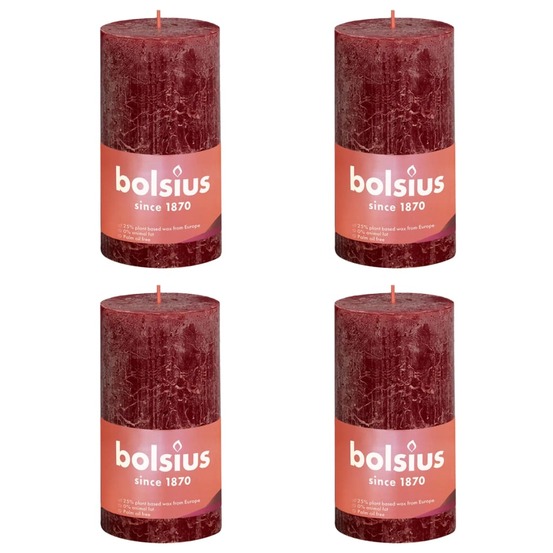 Bougies pilier rustiques shine 4 pcs 130x68 mm rouge velours