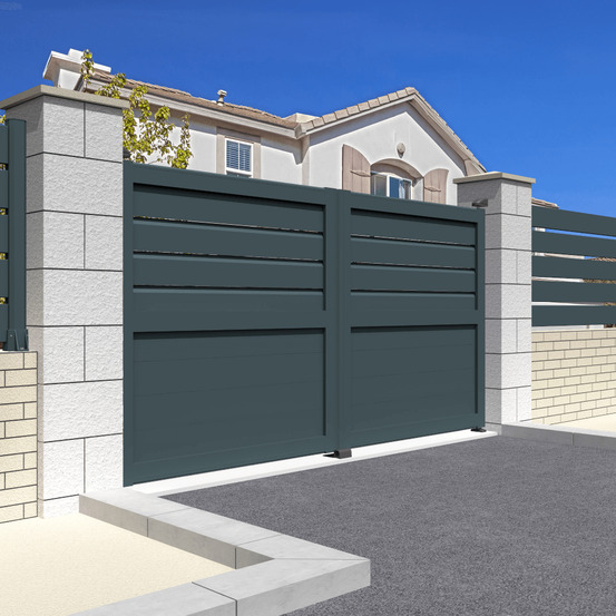 Portail double battant motorisé mixte l 3500 x h 1625 mm (gris anthracite stucturé ral7016st)