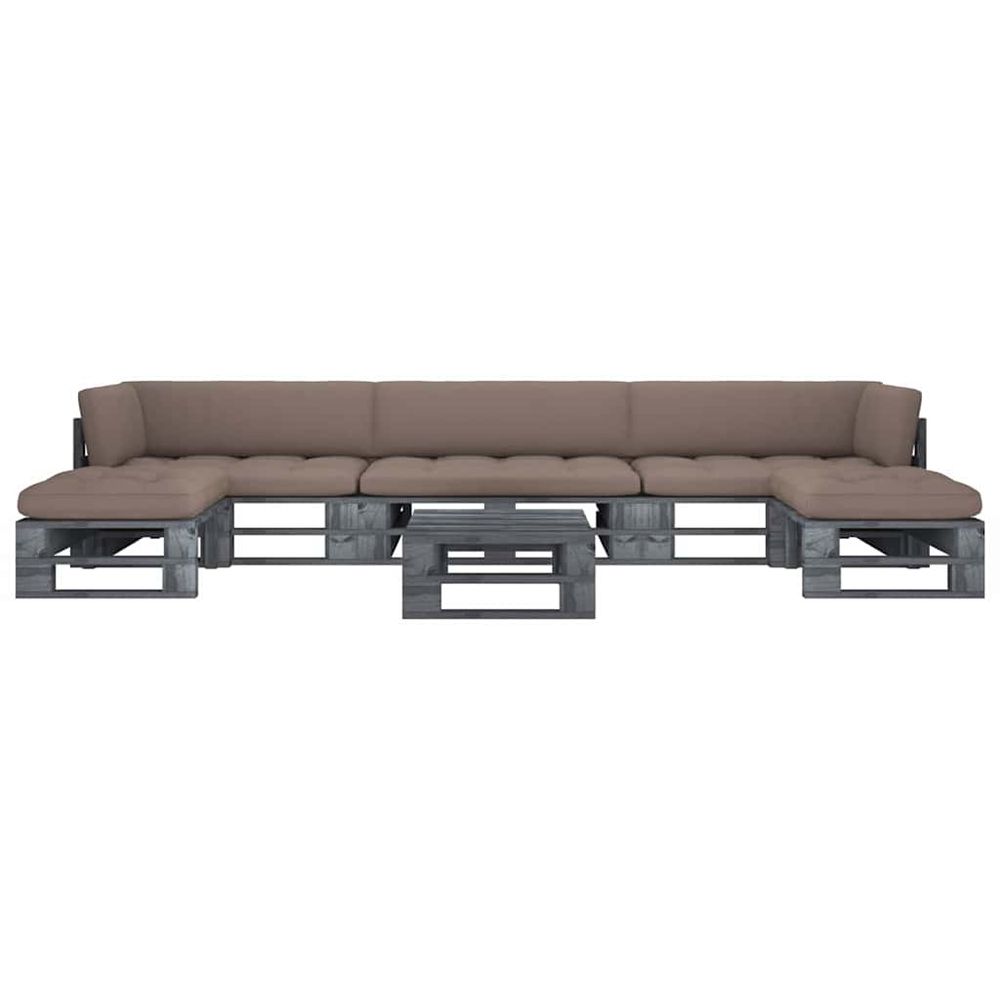 Salon de jardin palette 6pcs avec coussins pin imprégné de gris