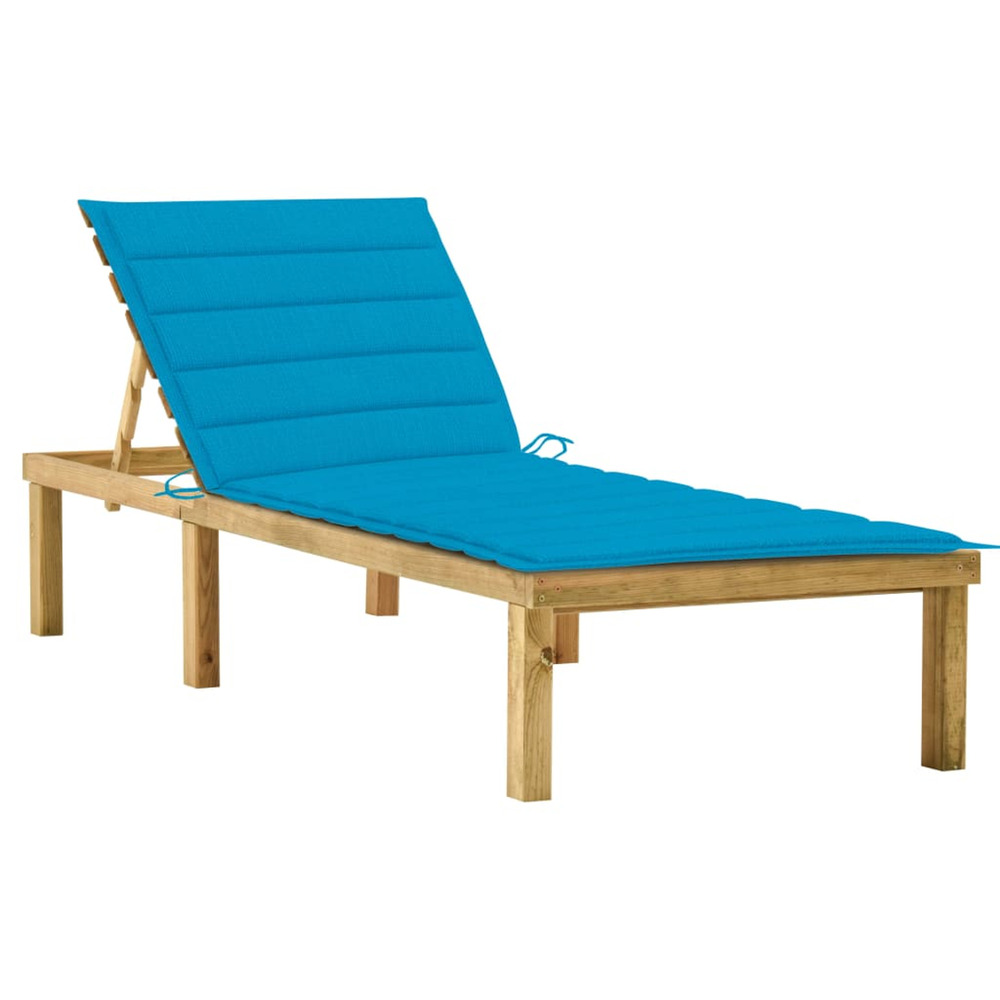 Chaise longue avec coussin bleu bois de pin imprégné bain de soleil