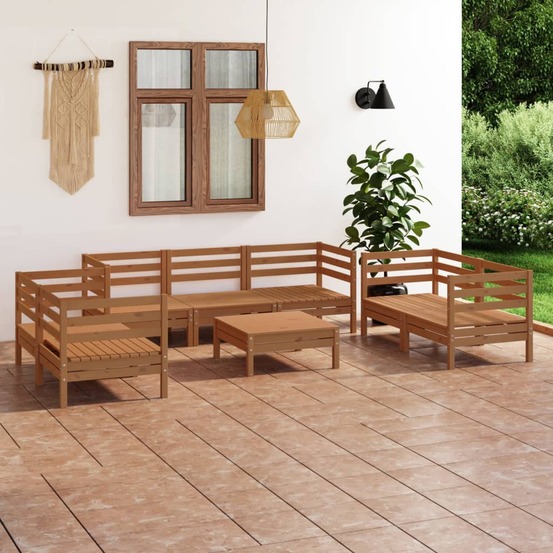 Salon de jardin 8 pcs marron miel bois de pin massif