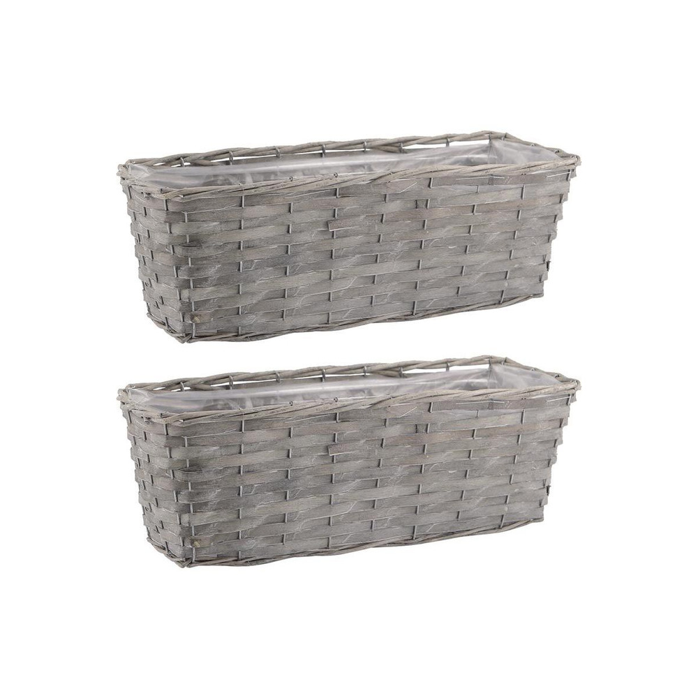 Jardinière en osier et bois 50 x 16 x 15 cm