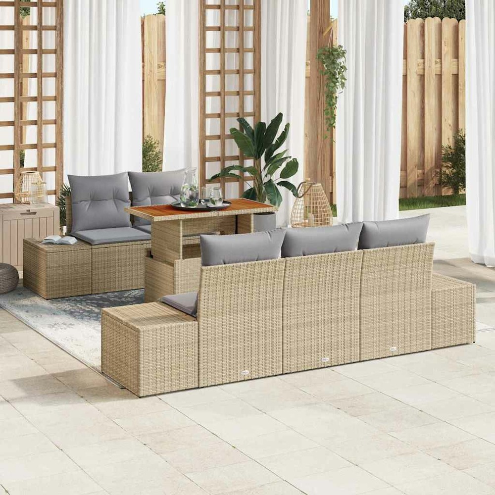 Ensemble de canapé de jardin 6 pcs beige poly rotin