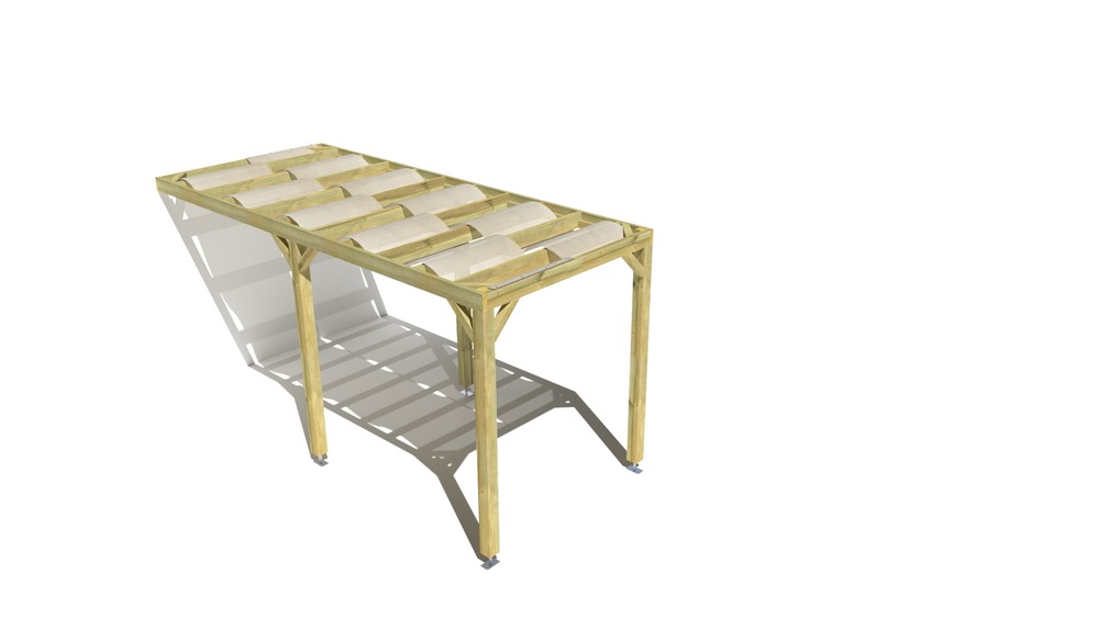 Pergola bois • 2m x 5m • adossée • sens largeur • voilage semi-transparent inclus • livraison comprise