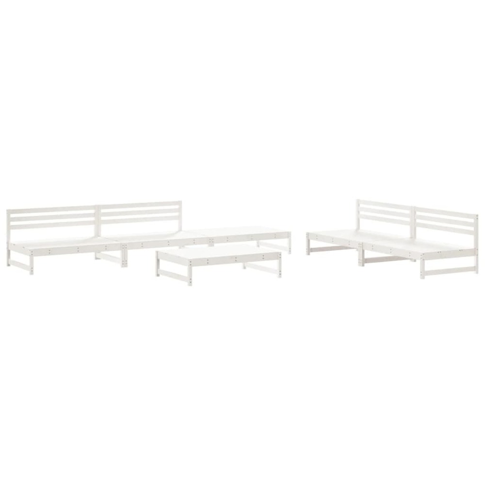 Salon de jardin 6 pcs blanc bois de pin massif