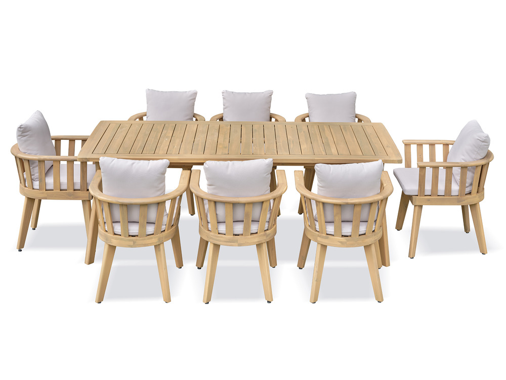 Ensemble table de jardin liso (220x100 cm) en bois d'acacia et 8 fauteuils de jardin liso - wood