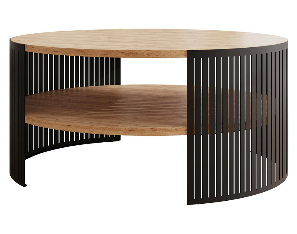 Cruz - table basse ronde - aspect chêne naturel et noir - 1 niche - 75 cm